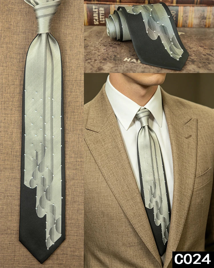 Men's Rhinestone Silk Jacquard Necktie – Paisley & Geometric | High-End