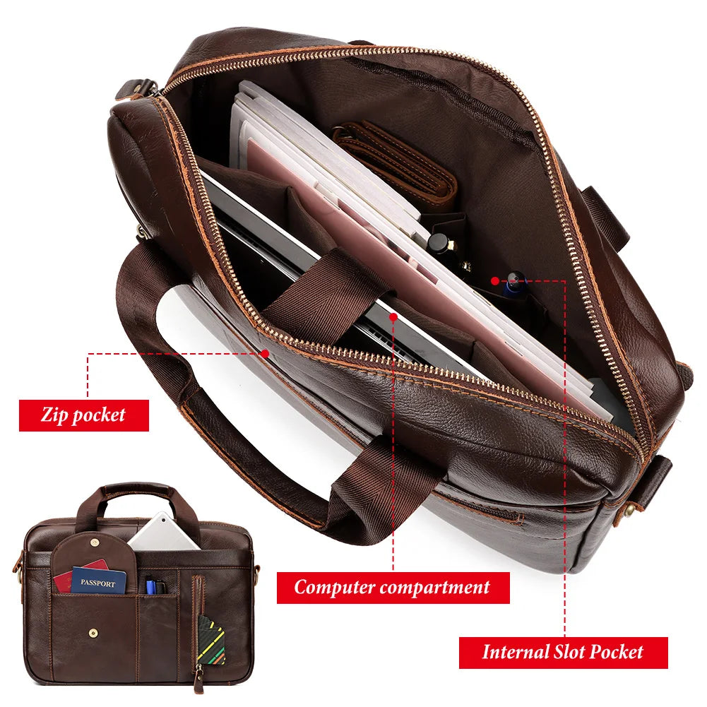 Genuine Leather Briefcase for Men — Large Capacity Laptop & Business Shoulder Bag
