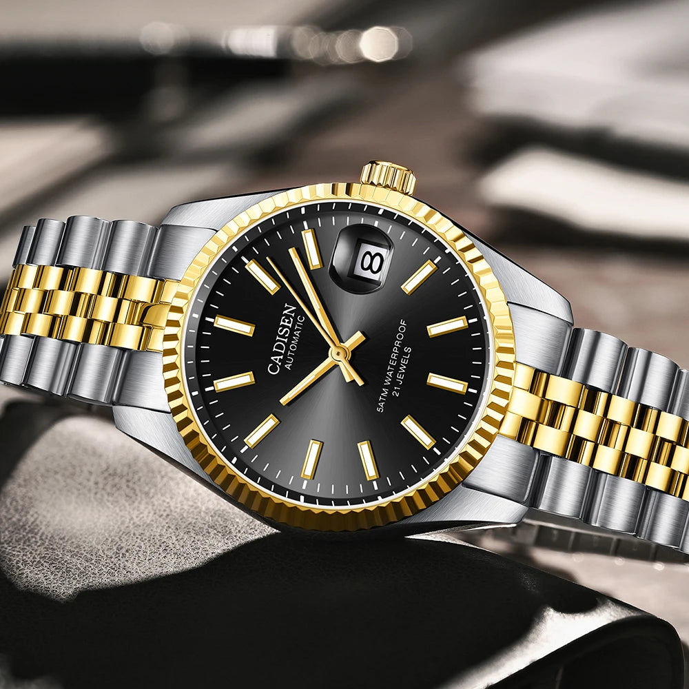 Cadisen C8053 Automatic Watch – Miyota 8215, Sapphire Crystal, Gold & Steel Finish