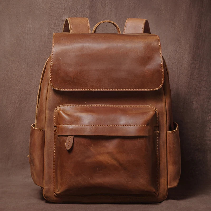 Guro Vintage Genuine Leather Backpack – Crazy Horse Cowhide, 16" Laptop, Travel