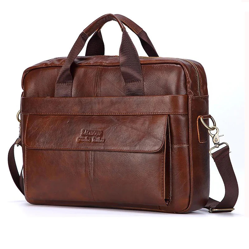 LACHIOUR Genuine Leather Laptop Bag – Business Messenger & Crossbody | Men's