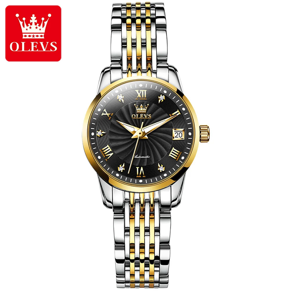 OLEVS 6630 Automatic Women's Watches Stainless Steel Waterproof Auto Date Luminous Ladies Watches Top Mechanical Watch for Women