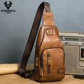 Genuine Leather Chest Bag for Men — USB Charging Crossbody & Shoulder Pack