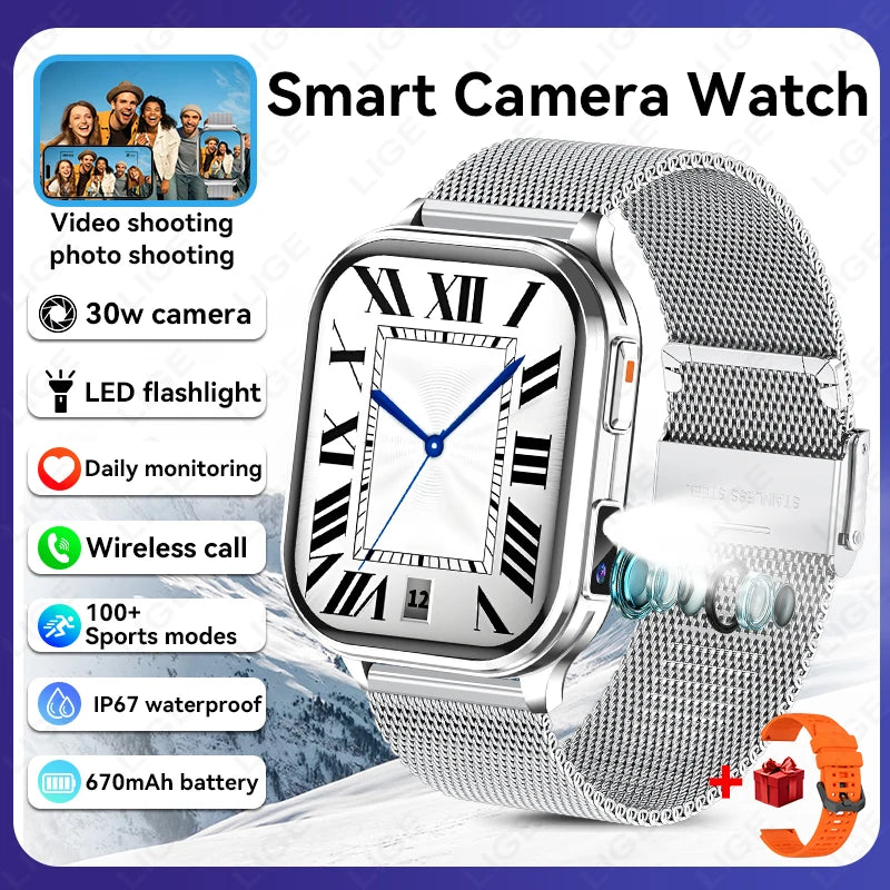 LIGE Smart Watch with Camera – 2.01" Display, 670mAh, Bluetooth Calling, IP67