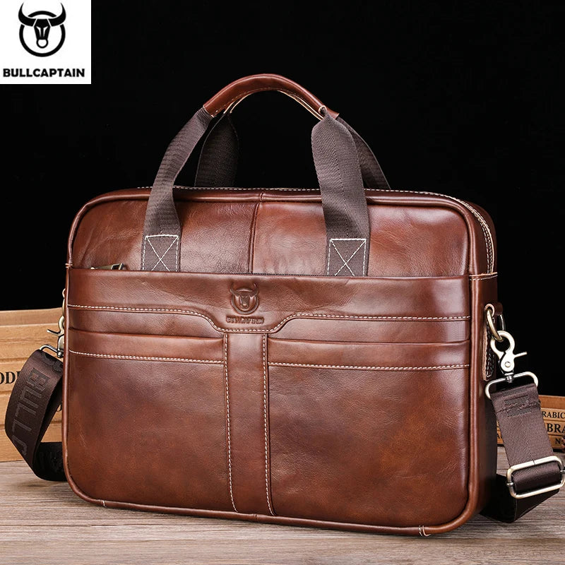 Top Layer Leather Laptop Briefcase for Men — 15" Business & Travel Bag