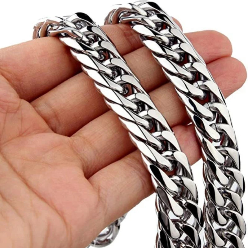 HNSP Stainless Steel Waterproof Cuban Link Chain Necklace For Men Jewelry Thick Heavy Chain 8/10/12/14MM Punk Rock Accessories
