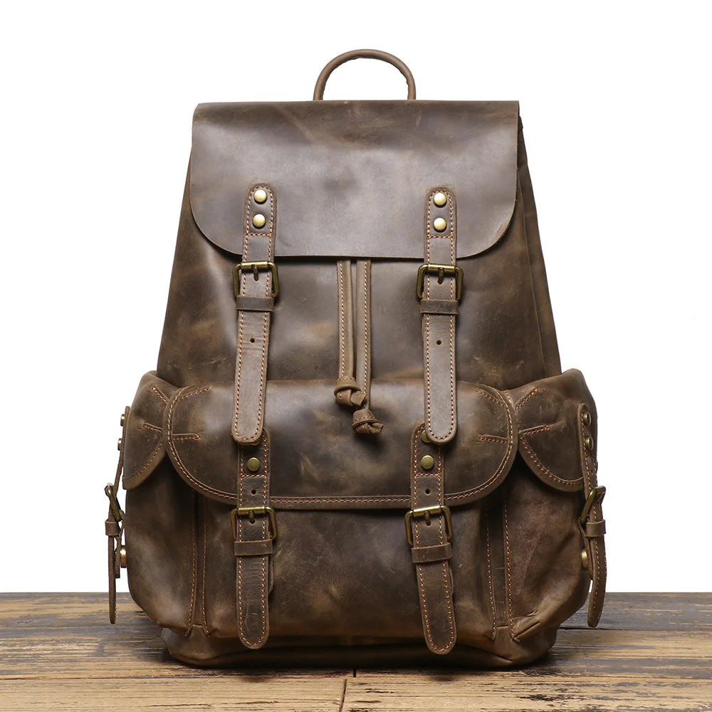 Miflame Handmade Genuine Cowhide Leather Backpack – Vintage, Retro, Laptop