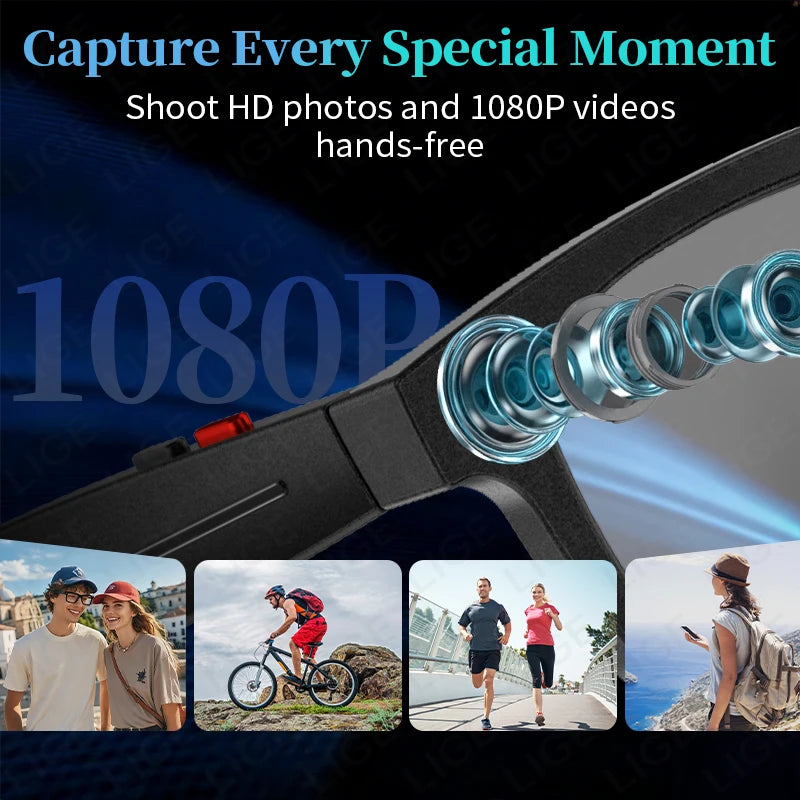 LIGE AI Smart Glasses – 5MP Camera, 1080P, Dual-Band Wi-Fi, ChatGPT, AI Translation