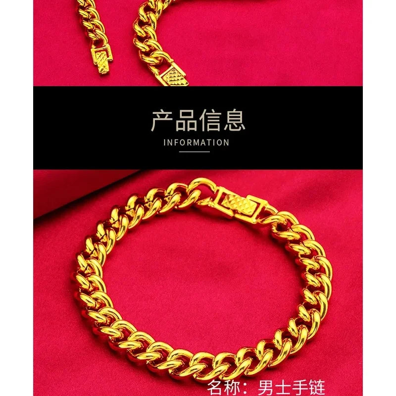 Boss Thickened Gold Bracelet! 24K Gold AU999 Couple Style, Men's Dominant Bamboo + Women's Rose Gold Tone, Thickened Anti-Fade