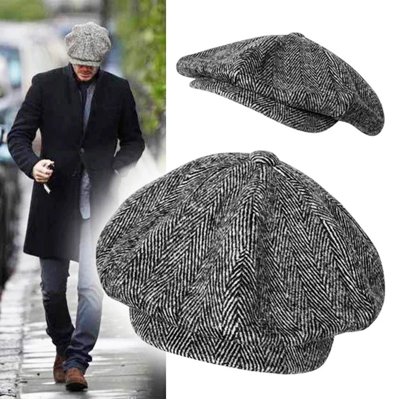 Men's Wool Newsboy Cap | Herringbone Flat Cap