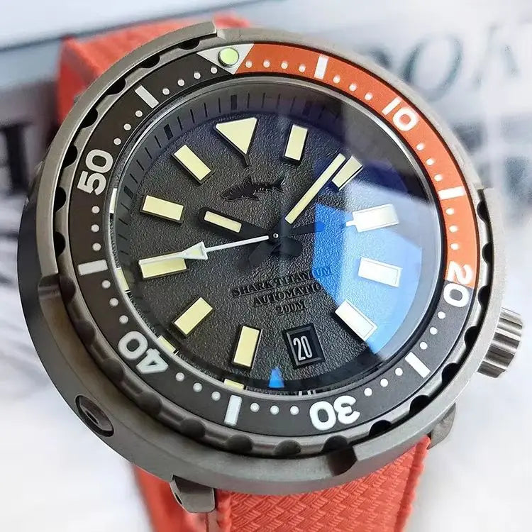 HEIMDALLR Men Automatic Watch 44mm Tuna Mechanical Wristwatch Titanium Case Luminous Diver 20Bar Waterproof Sapphire Sport NH35