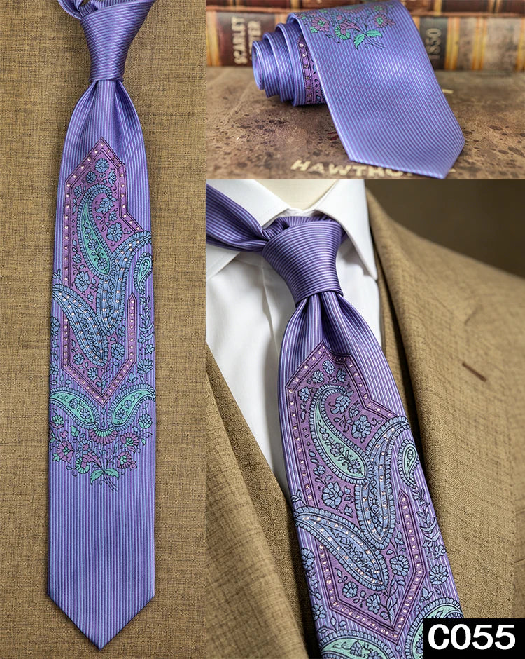 Men's Rhinestone Silk Jacquard Necktie – Paisley & Geometric | High-End