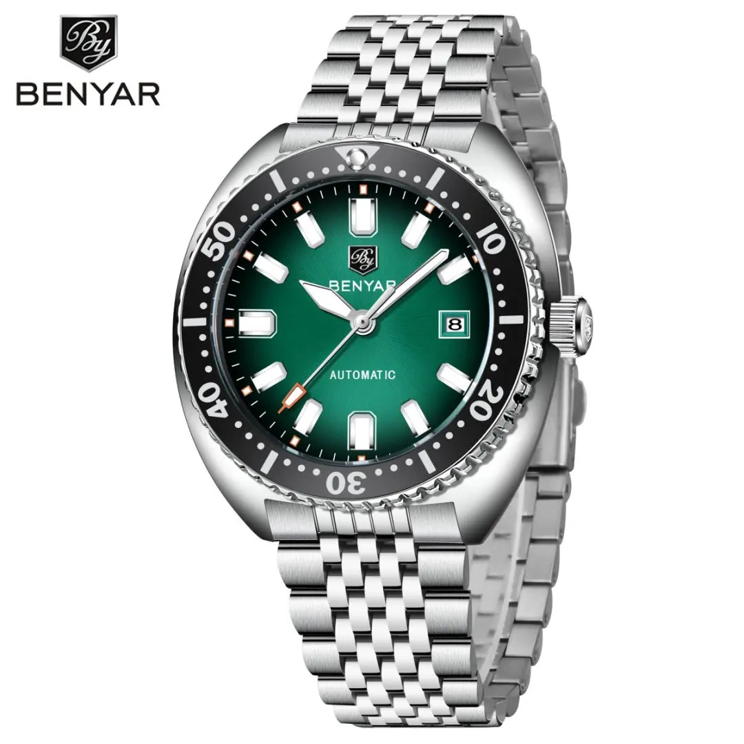 BENYAR BY-5211 Automatic Watch – Tonneau Case, Luminous Dial, Day Display, 50m Water Resistant