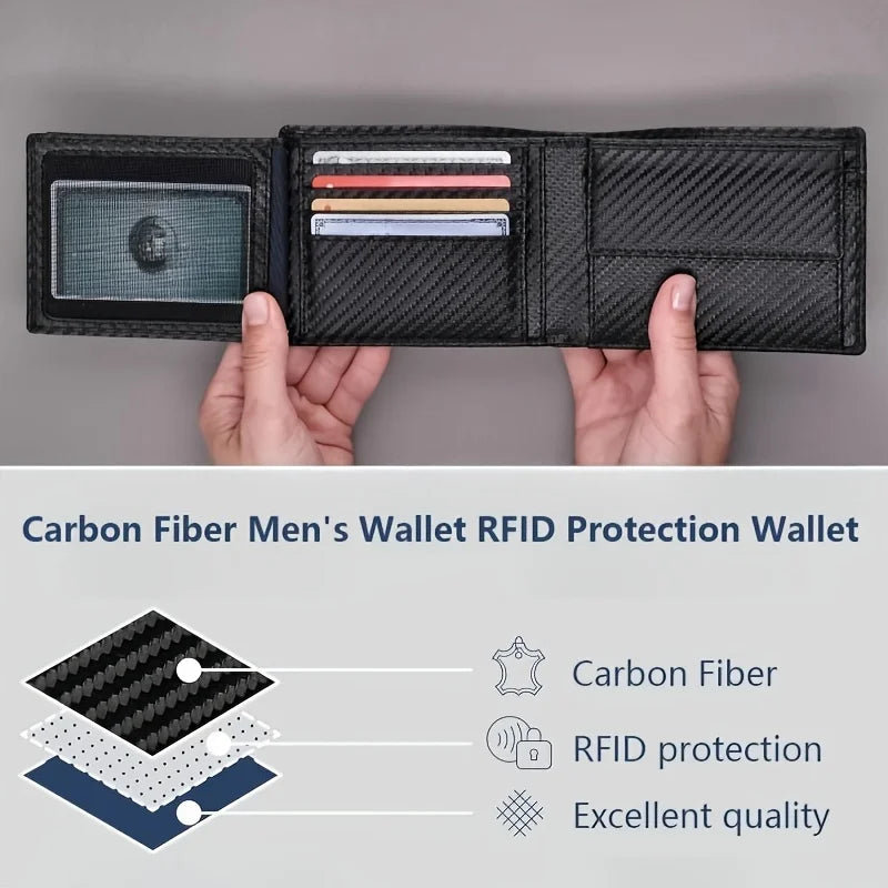 Men's RFID Bifold Wallet | Carbon Fibre Texture | 9 Card Slots
