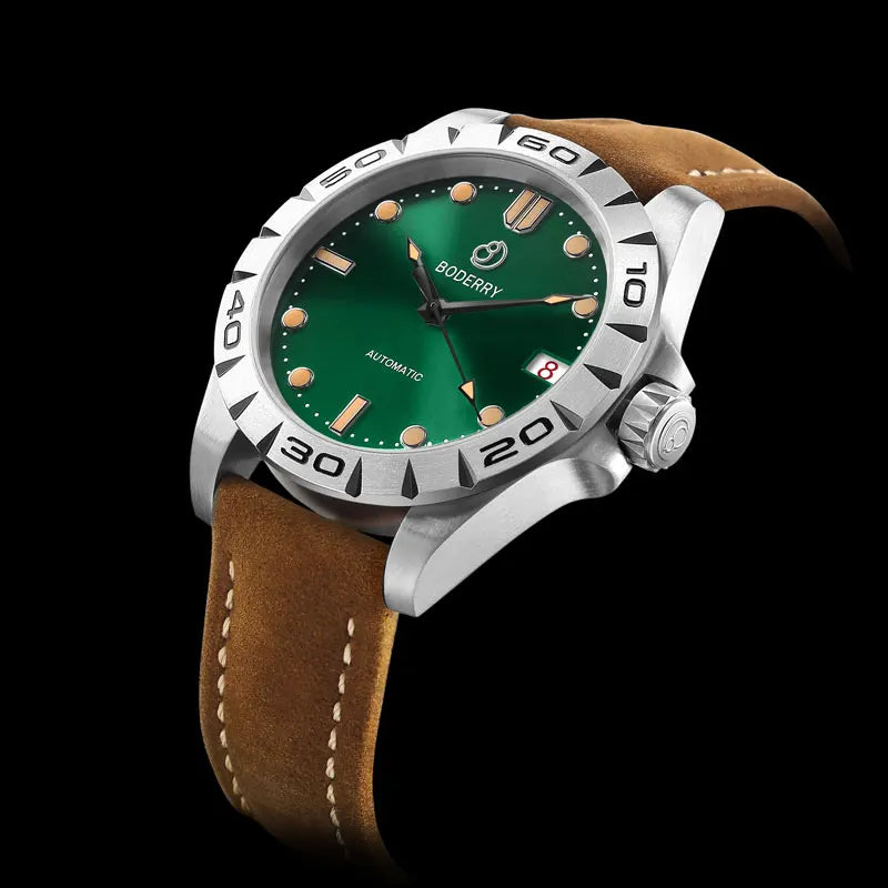 BODERRY Men Automatic Watch 41.5mm Military Watch Mechanical Wristwatch Titanium 50m Waterproof Sapphire Mirror C3 Luminous