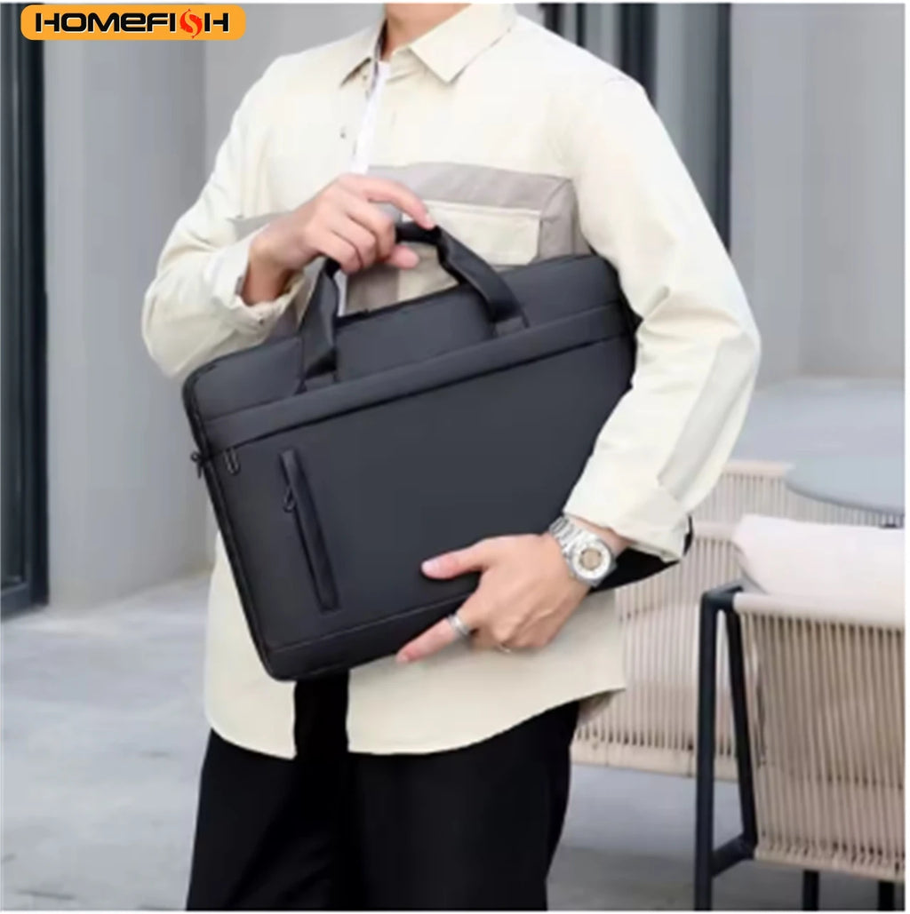 HOMEFISH 15-Inch Laptop Shoulder Bag, Waterproof Light Luxury Office Handbag, Men's Business Daily Messenger Bag