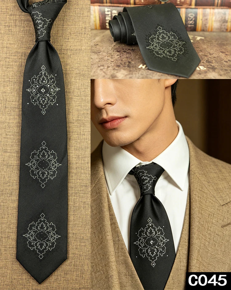 Men's Rhinestone Silk Jacquard Necktie – Paisley & Geometric | High-End