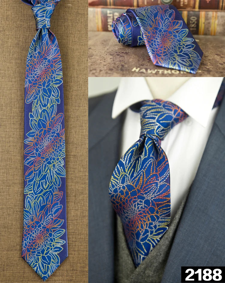 Men's 100% Silk Jacquard Necktie – Paisley, Abstract & Geometric Patterns