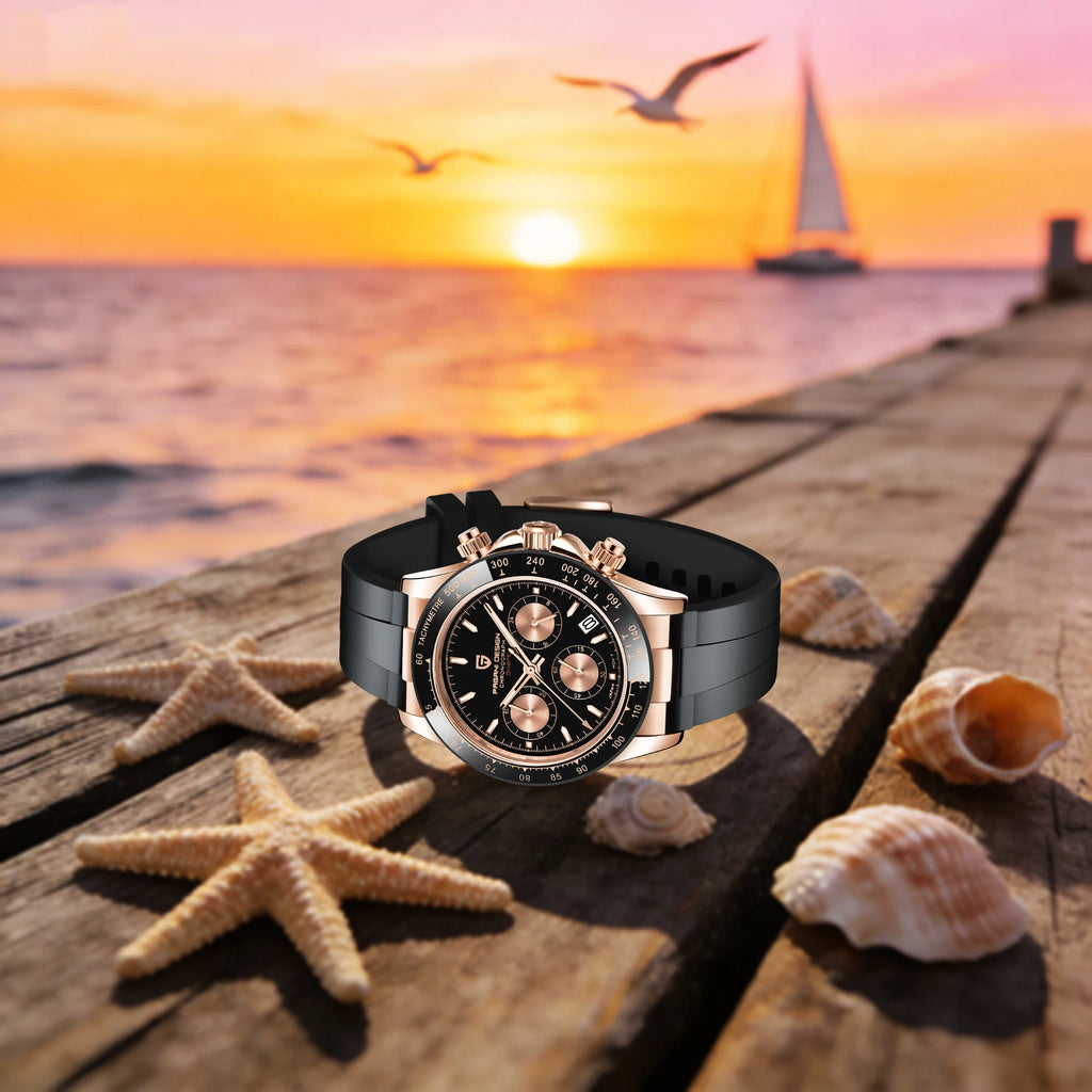 Pagani Design PD1664 Quartz Chronograph Watch – Sapphire Crystal, Rubber Strap, 100m Water Resistant