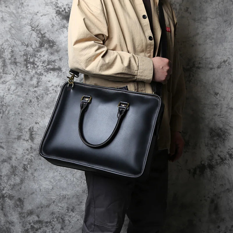 Men's Crazy Horse Leather Briefcase – Two Sizes, 15" or 16" Laptop, Shoulder Carry