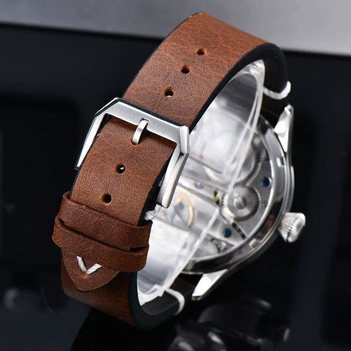 Corgeut 6023 Men's Hand-Wind Mechanical Watch | Seagull ST3600 | Leather Strap