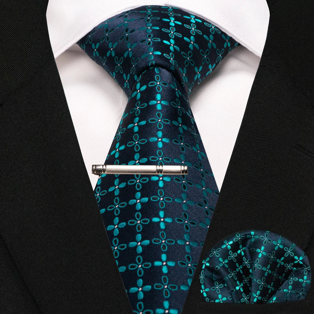 Men's Plaid Necktie Set – Tie, Pocket Square & Clip | 8cm