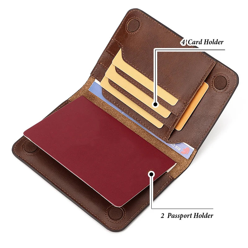 Genuine Leather Passport Wallet — Travel Document Organiser with Card Slots
