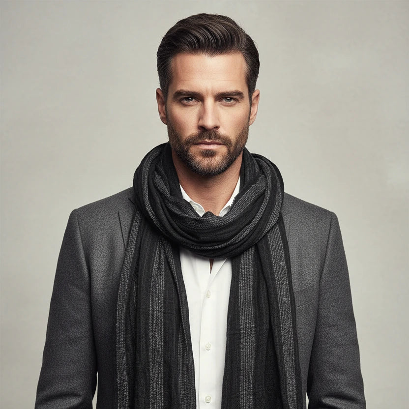 Unisex Cotton Linen Striped Scarf