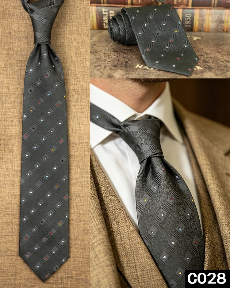 Men's Rhinestone Silk Jacquard Necktie – Paisley & Geometric | High-End