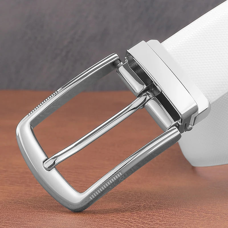 Men's Genuine Leather Pin Buckle Belt – Black & White