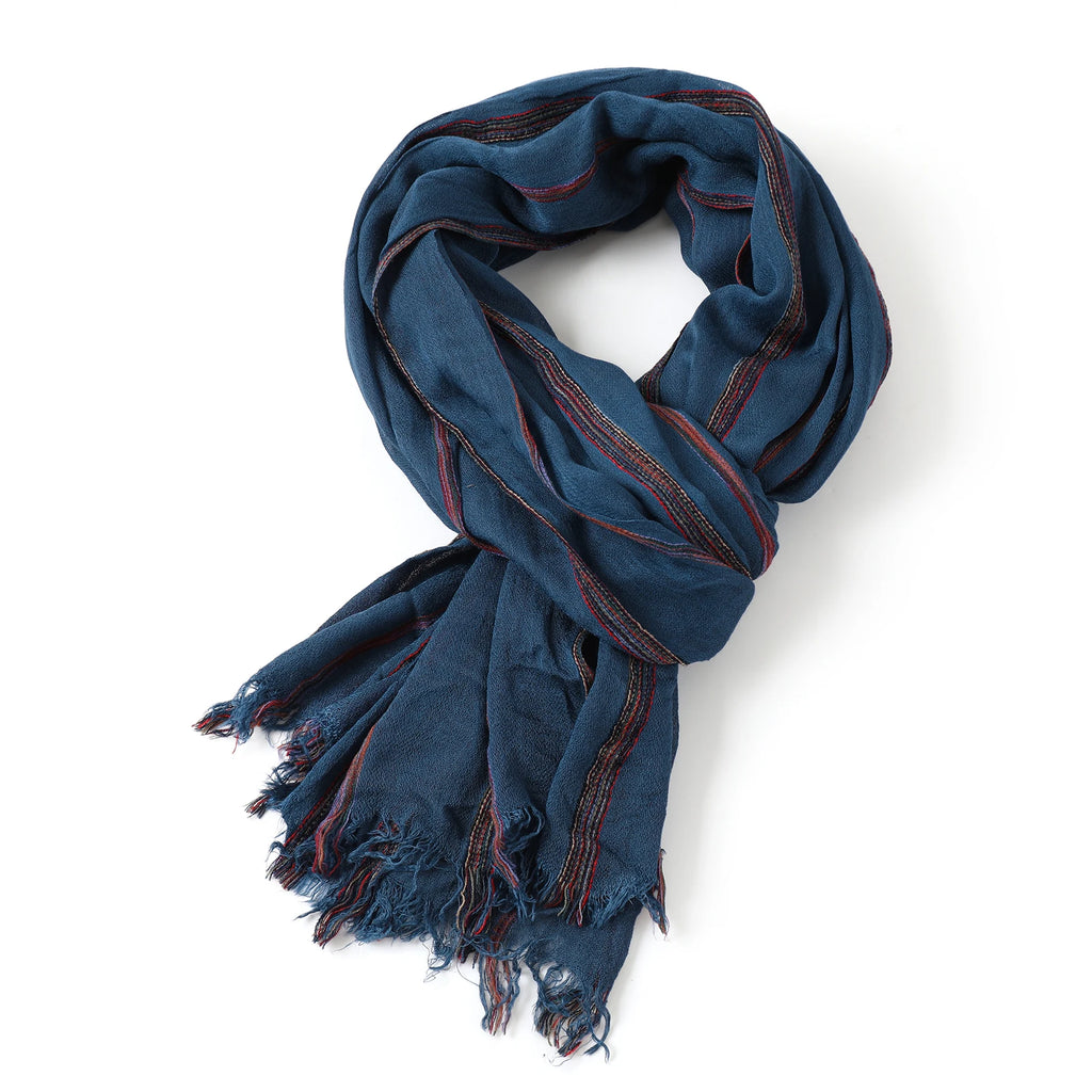 Men's Cotton Linen Striped Shawl Scarf