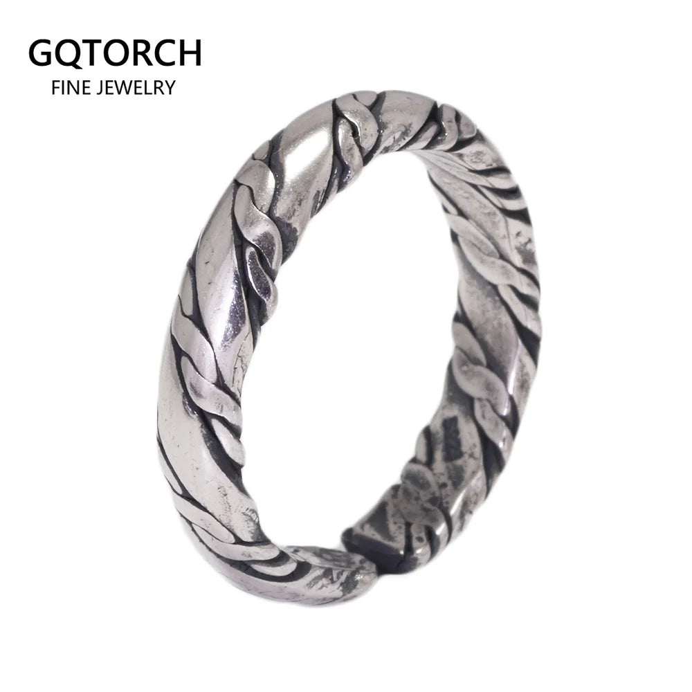S925 Sterling Silver Viking Braided Rope Ring — Adjustable
