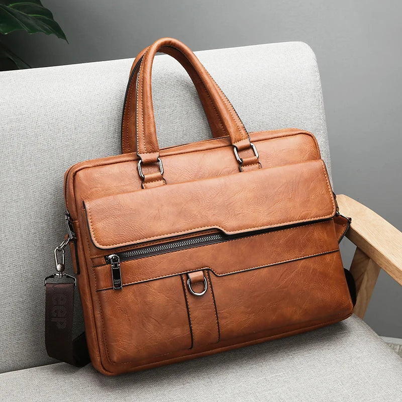 Men's Minimalist Briefcase | PU Leather, Waterproof, Laptop & Crossbody Carry