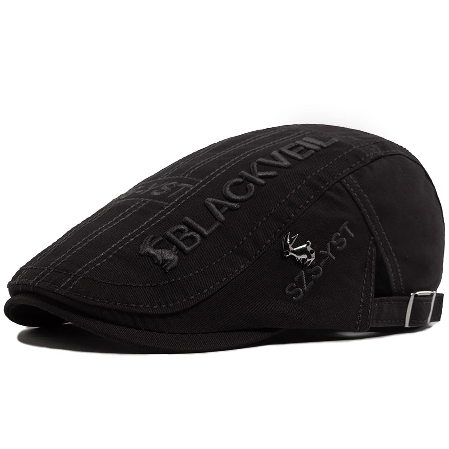 Unisex Cotton Beret with Rabbit Embroidery – Vintage Flat Cap & Newsboy for Spring & Summer