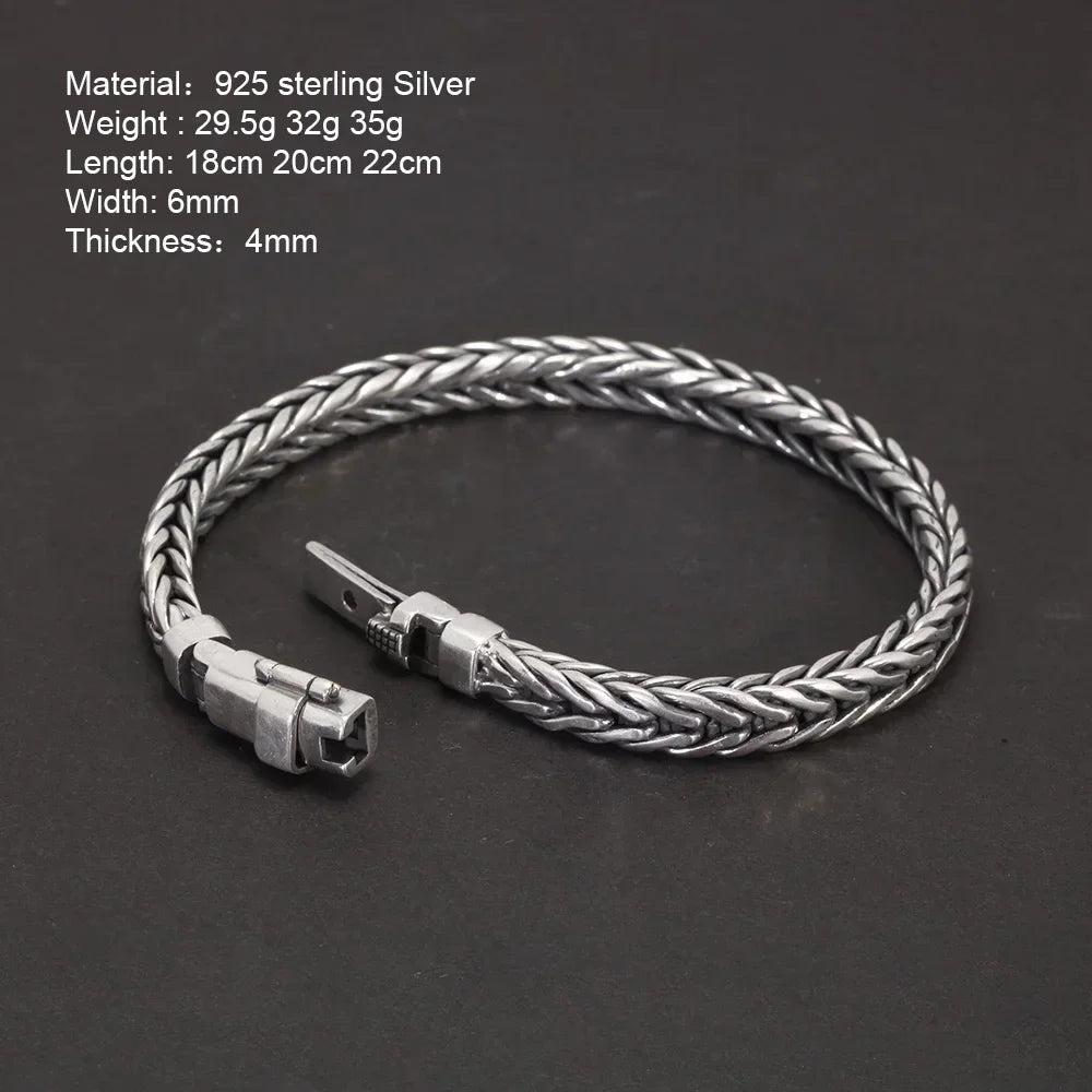 Guaranteed 925 Sterling Silver Bracelet Braided Chain with Plug Safety Buckle Keel Viking Jewelry for Men and Women