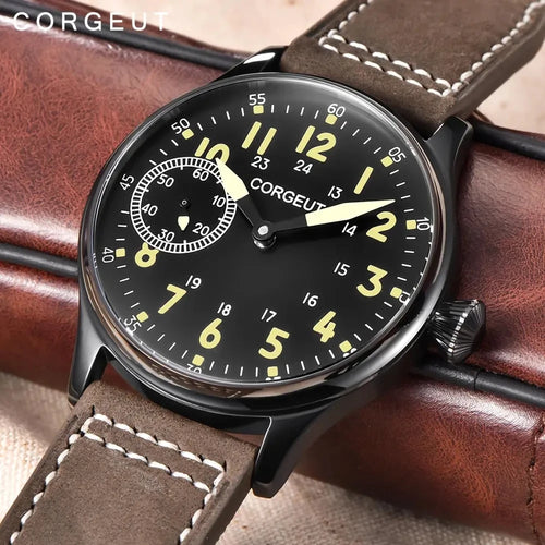 Corgeut 2002 Men's Hand-Wind Watch | Seagull 6497 | 17 Jewels | Leather Strap