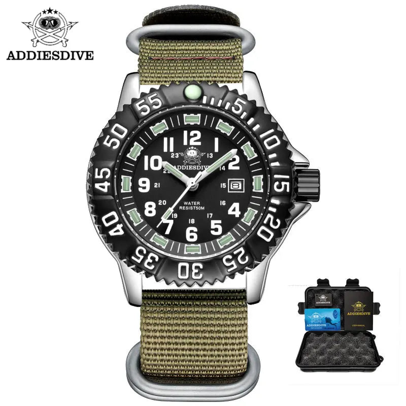ADDIESDIVE MY-050S Sport Quartz Watch | Luminous | 50M Water Resistant | Nylon & Steel Strap