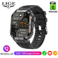 LIGE Military Smart Watch – 2.01" Display, Rugged IP68, 400mAh, Bluetooth Calling