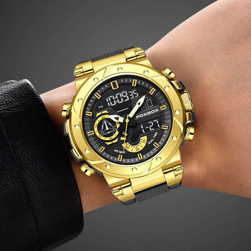 LIGE FB0056 Men's Dual Display Sport Watch | Military Style | 5ATM | Chronograph