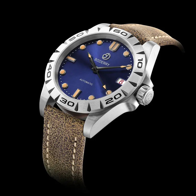 BODERRY Men Automatic Watch 41.5mm Military Watch Mechanical Wristwatch Titanium 50m Waterproof Sapphire Mirror C3 Luminous