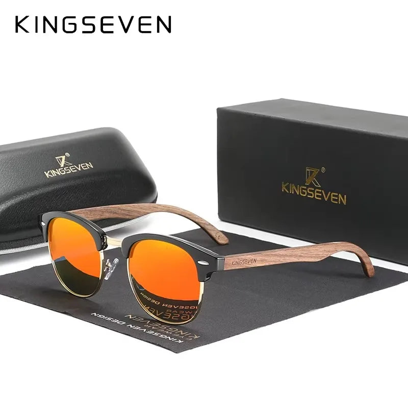 KINGSEVEN Vintage Round Wood Sunglasses – Polarised UV400