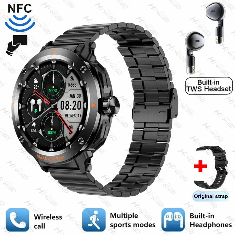 2-in-1 Smartwatch & Bluetooth Earbuds | NFC, GPS Tracking, Heart Rate & Music