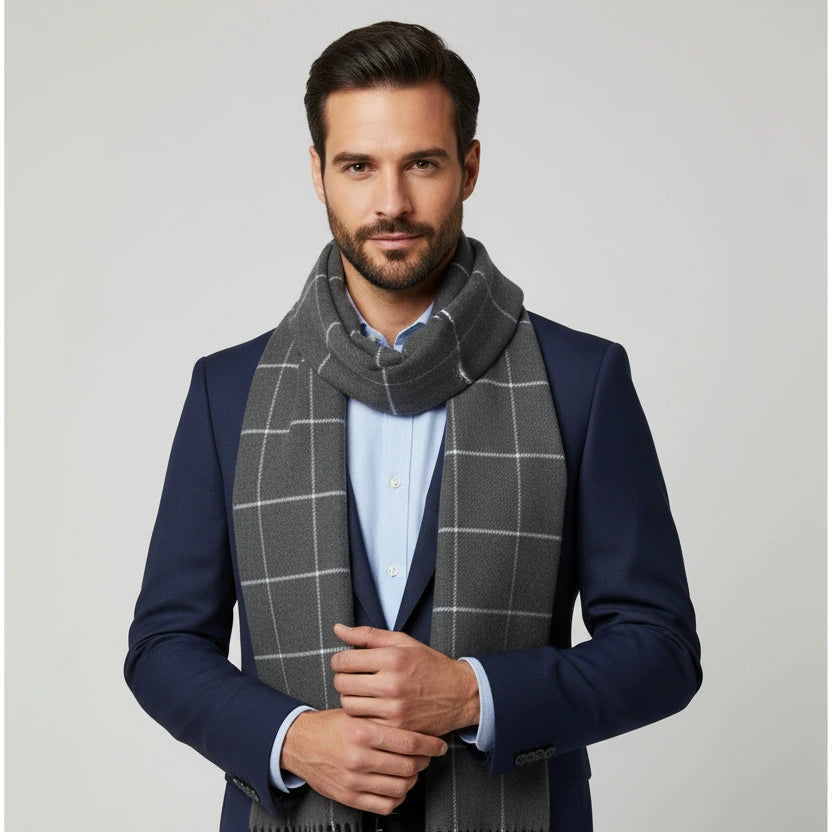 Plaid Cashmere-Feel Scarf – Warm Pashmina Shawl & Wrap | Men's