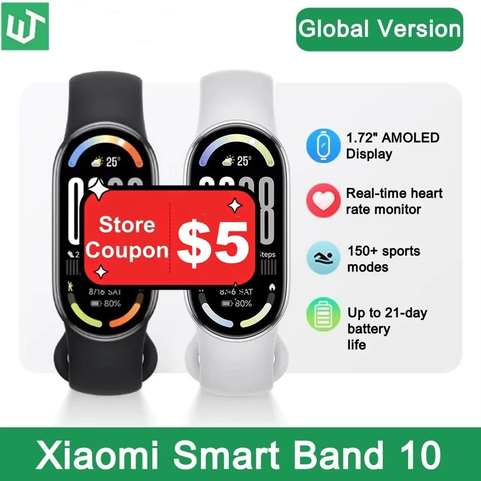 Xiaomi Mi Smart Band 10 Global Version 1.72" AMOLED Health Monitoring 21 Day Battery 5ATM Waterproof Smartwatch Sports Bracelet