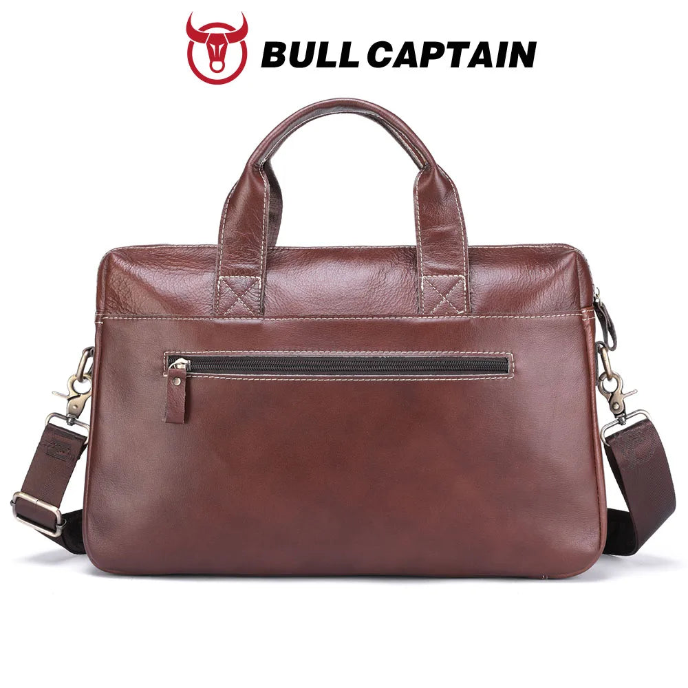 Genuine Leather Briefcase for Men — 14" Laptop Shoulder Bag with Detachable Strap