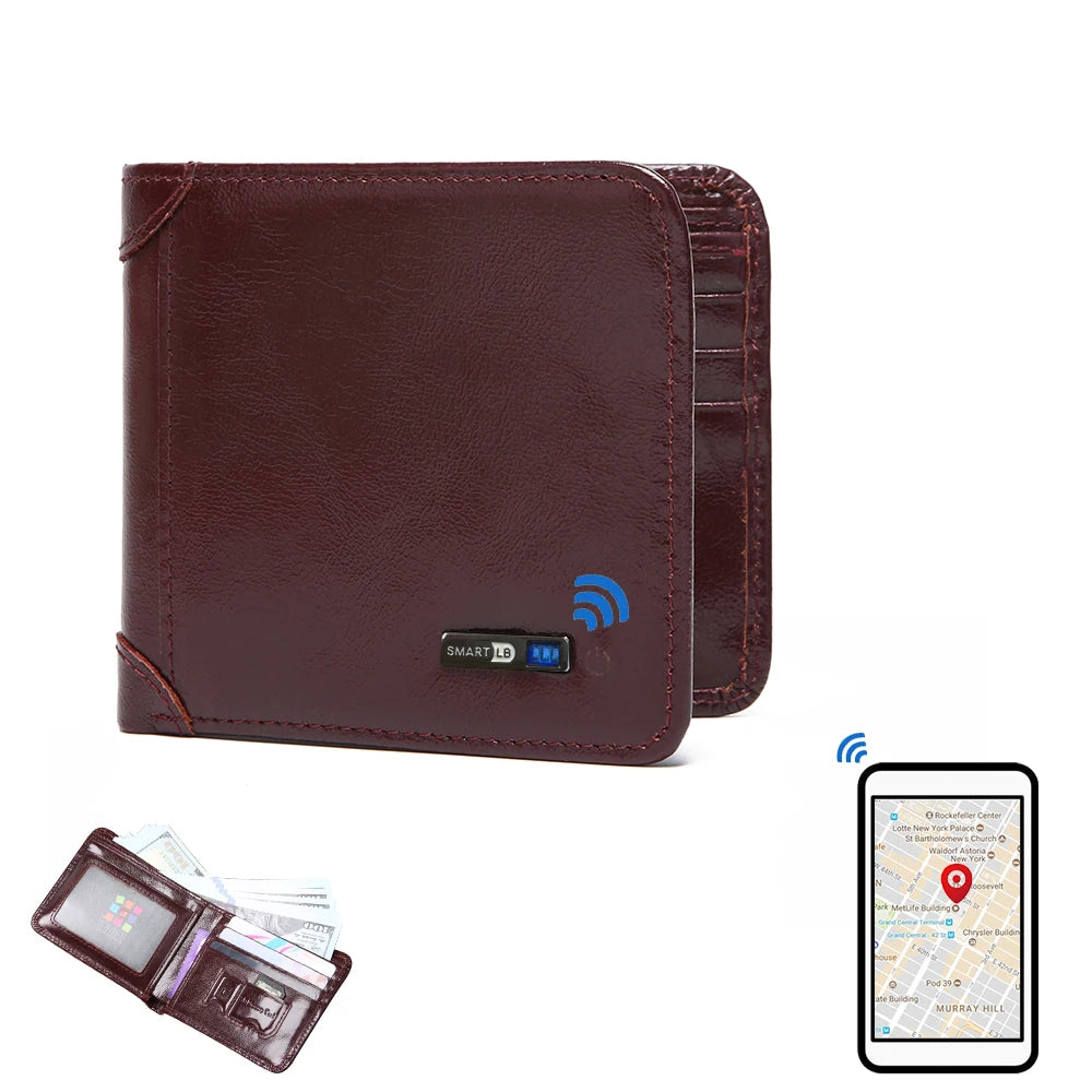 Smart Tracker Genuine Leather Bifold Wallet – Anti-Loss