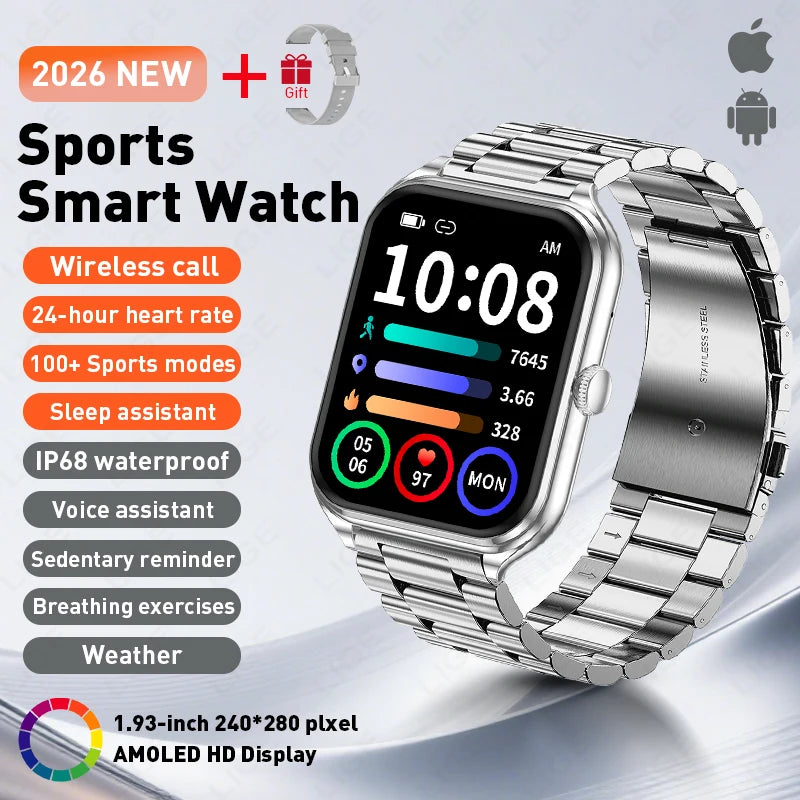 LIGE KT89 Smartwatch | 1.93" AMOLED, IP68, Bluetooth Calling & 100+ Sport Modes