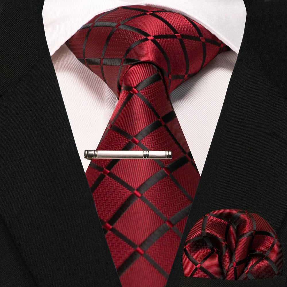 Men's Plaid Necktie Set – Tie, Pocket Square & Clip | 8cm
