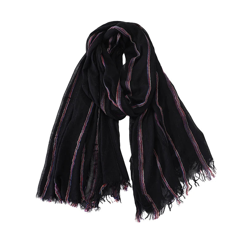 Men's Cotton Linen Striped Shawl Scarf