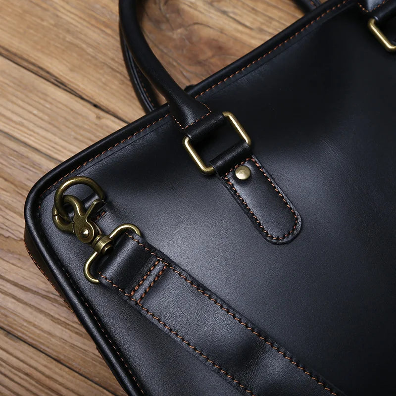 Men's Crazy Horse Leather Briefcase – Two Sizes, 15" or 16" Laptop, Shoulder Carry